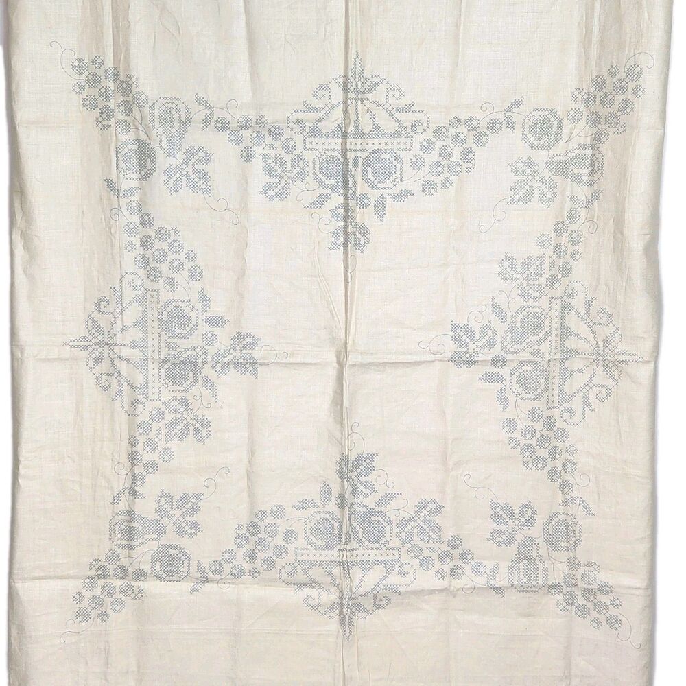 Vintage Stamped Cross Stitch Tablecloth Fruit Basket Linen 50x50 Unfinished DIY